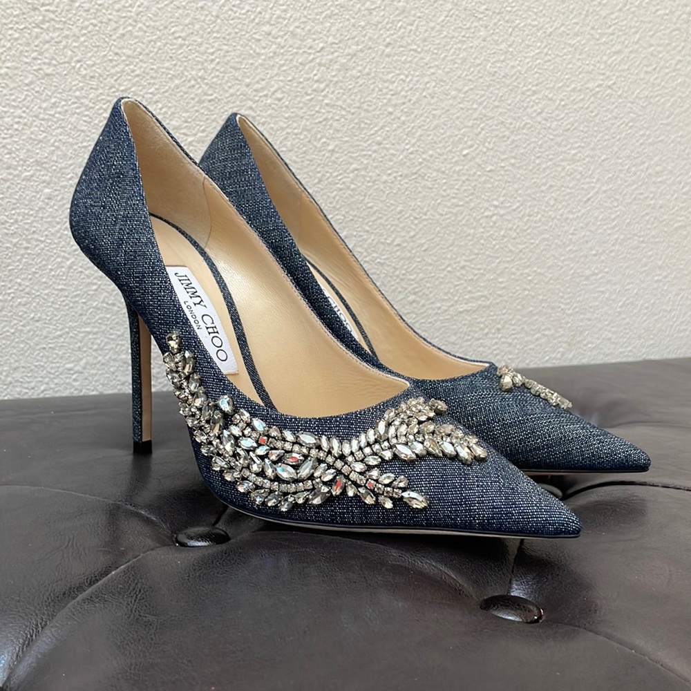 Jimmy Choo Crystal Embroidery Love 100 Pumps Navy